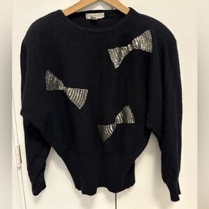 Semplice Vintage Wool Sweater with Silver Beaded Bows SZ S